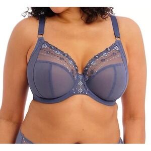 NWT Elomi Matilda Plunge Bra Sz 44H Denim Daisy Blue EL8900 Underwire